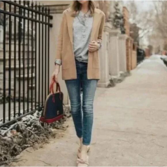 J. CREW Sophie Open Front Sweater Blazer Tan Camel {Y37} - Picture 3 of 10